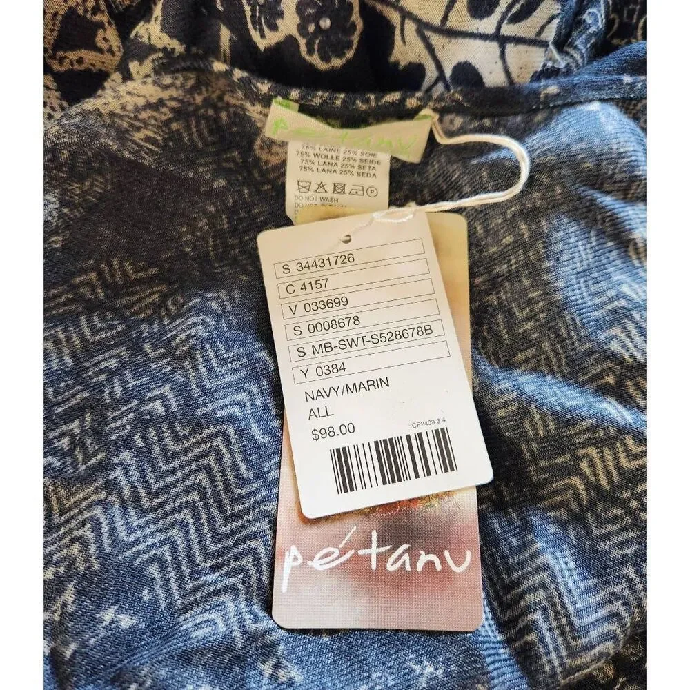 Anthropologie Petanu by Pashma Wool & Silk Blue Shawl/ Wrap One Size NWT‎